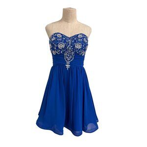 Sequin Hearts Blue Strapless Dress With Rhinestone Embellishments Size 11 Sweeth